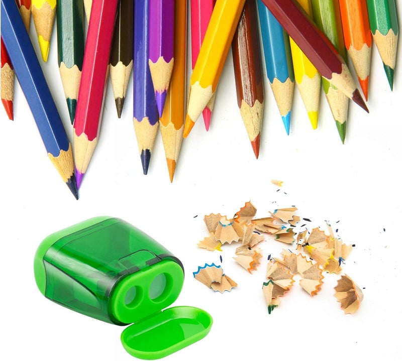 KIDMEN Manual Pencil Sharpeners,2 Holes Compact Sharpener with Lid for Kids, School and Office-12 Pack - Image 2